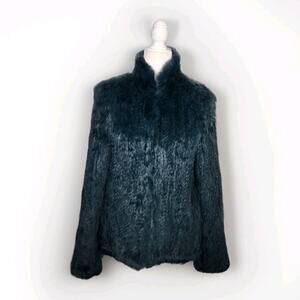 EAVES Genuine Rabbit Fur Green Long Sleeves Short Jacket Luxury Coat Size XS/S